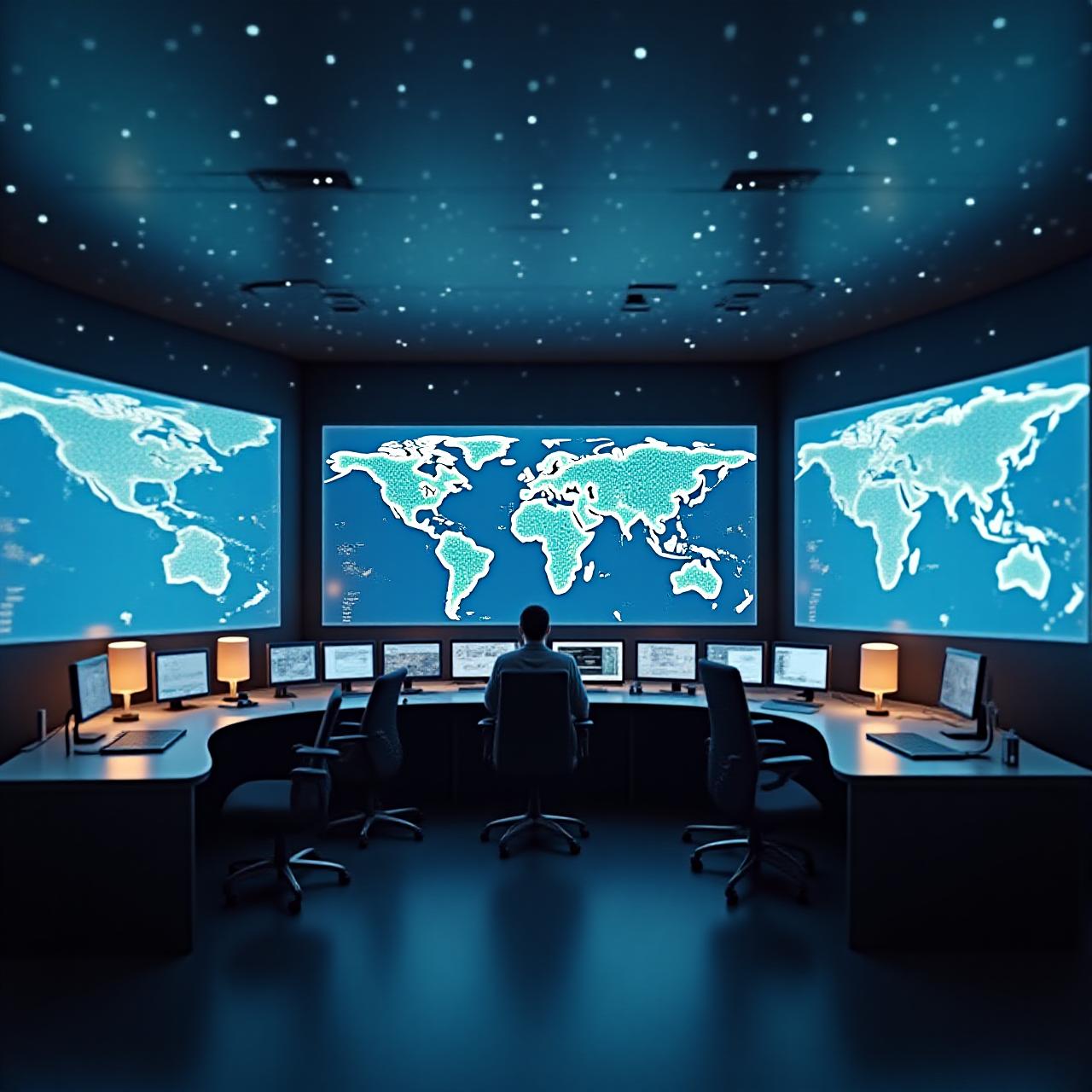 Modern logistics control center with data visualizations